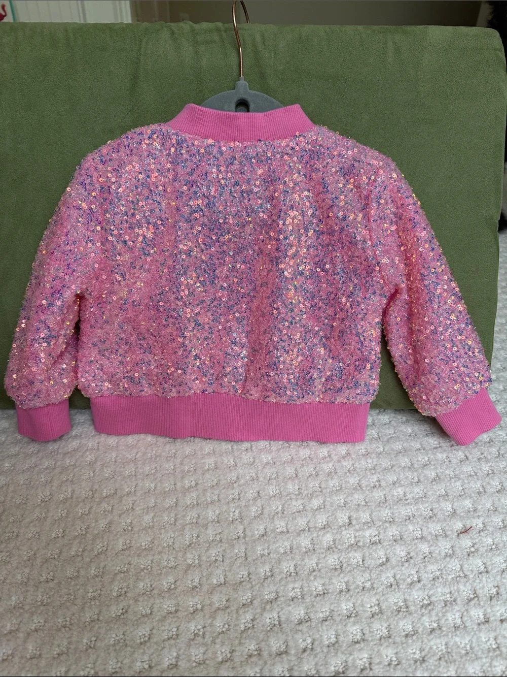 Toddler Sequin Pink Bomber Jacket with Ribbed Trim